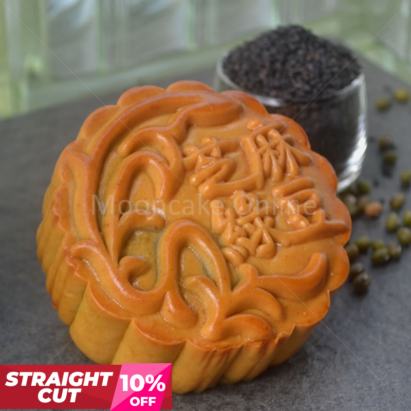 芝麻绿豆 Sesame and Mungbean Paste Mooncake [Straight Cut]